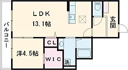 熊本県菊池市赤星の賃貸アパート 1階1LDKの間取り