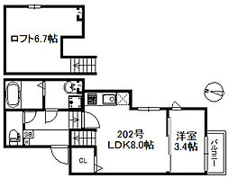 アイリスサンタ久留米 2階1LDKの間取り