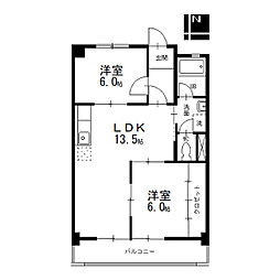 第2ヒルハイツ桃山 2LDKの間取図画像