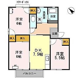 ディアス池田　F棟 2階3DKの間取り