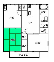 ナガオハイツ 2階3DKの間取り