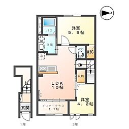 ルミナス・ハイムＡＳＡＫＡ 2階2LDKの間取り