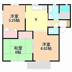 フレアレザン中林Ｄ 2階3Kの間取り