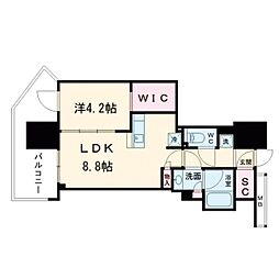 コンフォリア・リヴ本町WEST　Q 12階1LDKの間取り