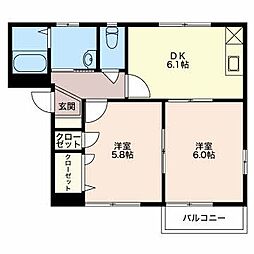 ディアスサンライト Ａ 2階1LDKの間取り