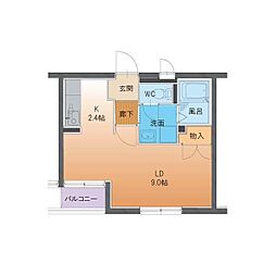 ハートフル　オリーブの樹 3階ワンルームの間取り