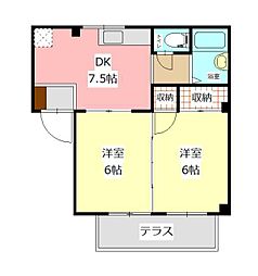 ドリーミーヒルズ長谷川 1階2DKの間取り