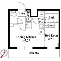 ハーモニーレジデンス新宿余丁町ザ・ガーデン 5階1DKの間取り