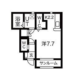 アクアヴィラ2 1Kの間取図画像