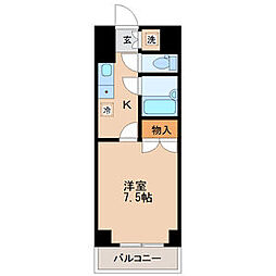 シャングリラ八幡 1階1Kの間取り