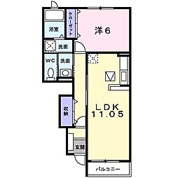 ハオスエ−デルワイス　II 1階1LDKの間取り