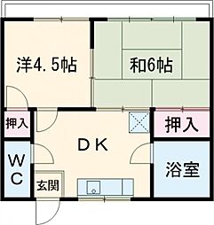 プティボヌール 2階2DKの間取り