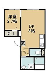 リヴェール佐古 1DKの間取図画像