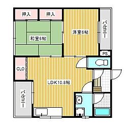 鳳翔ビル 4階2LDKの間取り