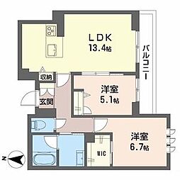 ソサイティ掛尾 2階2LDKの間取り