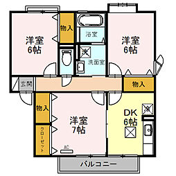 アザレアパーク　Ｊ 1階3DKの間取り