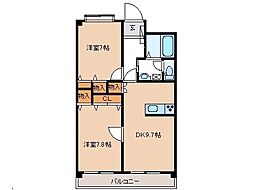 際波フォレストヒルズ 3階2LDKの間取り