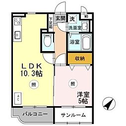 プルミエヴィラ 1LDKの間取図画像