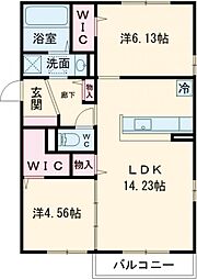 エーデル自由丘III 2階2LDKの間取り
