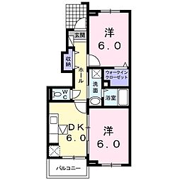 ヴィラカメーリアB 2DKの間取図画像
