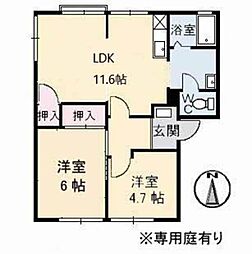 サンライフ光　Ａ棟 1階2LDKの間取り