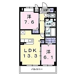 シュテルン・ブフト 2LDKの間取図画像