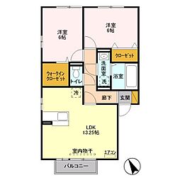 アンベリール　Ｂ 2階2LDKの間取り
