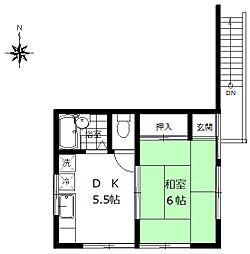 JR川越線 川越駅 徒歩9分の賃貸アパート 2階1DKの間取り