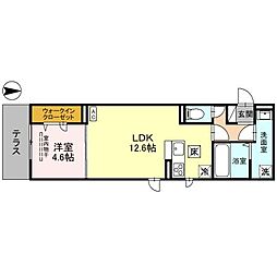 D-ROOM盛岡本宮　C棟 1階1LDKの間取り