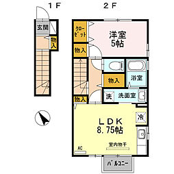 D-roomルフィー 2階1LDKの間取り