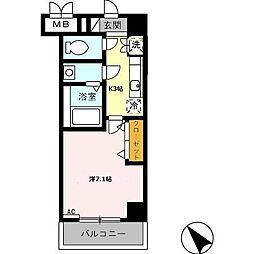 レジデンス浜田 2階1Kの間取り