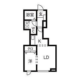メリディアン多賀城笠神壱番館 1階1LDKの間取り
