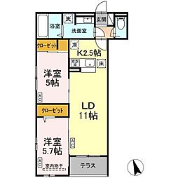 ＤーＲＯＯＭ小田原8丁目II 1階2LDKの間取り