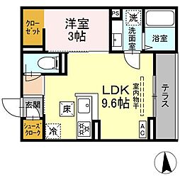 プランタン若里Ｖ 1階1LDKの間取り