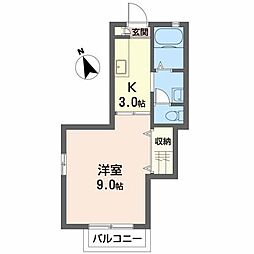 ブランニュー 1Kの間取図画像