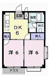 北本ハイツ 1階2DKの間取り