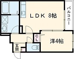 ALEGRIA住道II 1階1LDKの間取り