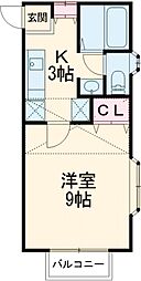 ツインフォレスト 2階1Kの間取り