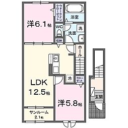 メディオ　パーロ　Ａ 2階2LDKの間取り