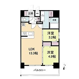 Osaka Metro千日前線 野田阪神駅 徒歩3分の賃貸マンション 12階2LDKの間取り