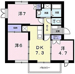 シャルム中野Ｂ 1階3DKの間取り