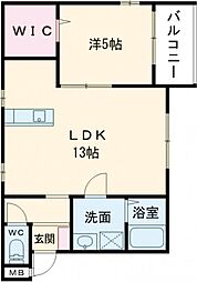 花の木　北青木 3階1LDKの間取り