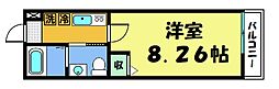 フラッティ毘沙門町 2階1Kの間取り
