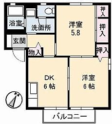 ビレッジ城北　Ｂ棟 1階2DKの間取り