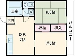 シャトレーハイツ光峰 2階2DKの間取り