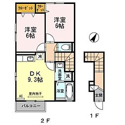 JR東北本線 南仙台駅 徒歩28分の賃貸アパート 2階2DKの間取り