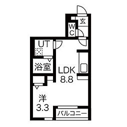 Foret Lumiere(フォレルミエール) 1階ワンルームの間取り