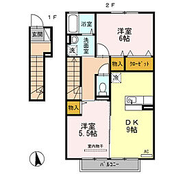 ウェルネス 2階2DKの間取り