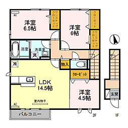 グランリベルテII　A棟 2階3LDKの間取り