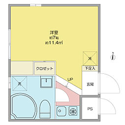 リンデンバウムJ6B ワンルームの間取図画像